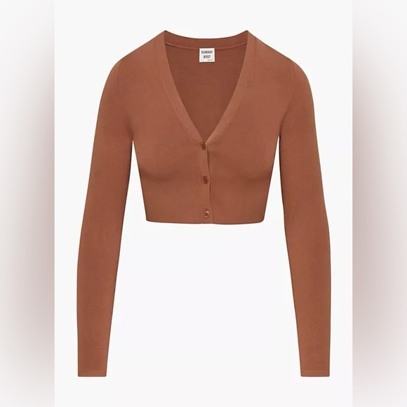 Aritzia Sunday Best Epicurean Brown Reese cropped Cardigan size small new - Picture 1 of 8